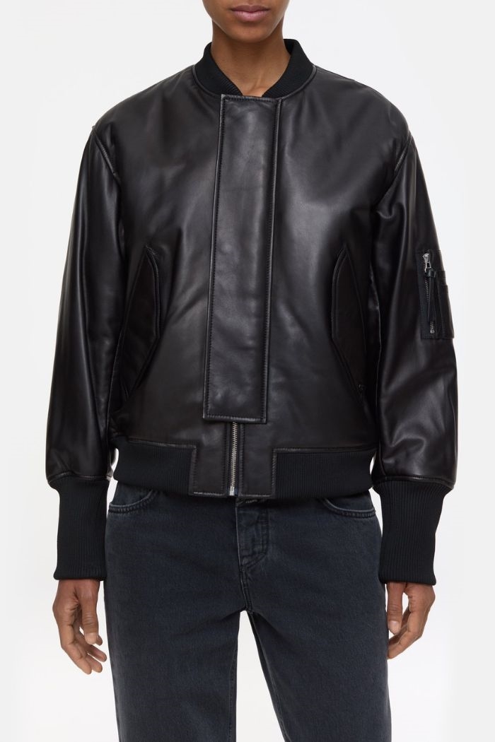 Closed, C97134 Classic Leather bomber jacket, Black